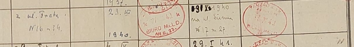 Wpis Heleny w księdze meldunkowej: przybyła „z ul. Freta Nr 16 m. 34”; wymeldowana 31 X 1940 „na ul. Sienną Nr 17 m. 27”. Archiwum Państwowe w Warszawie.