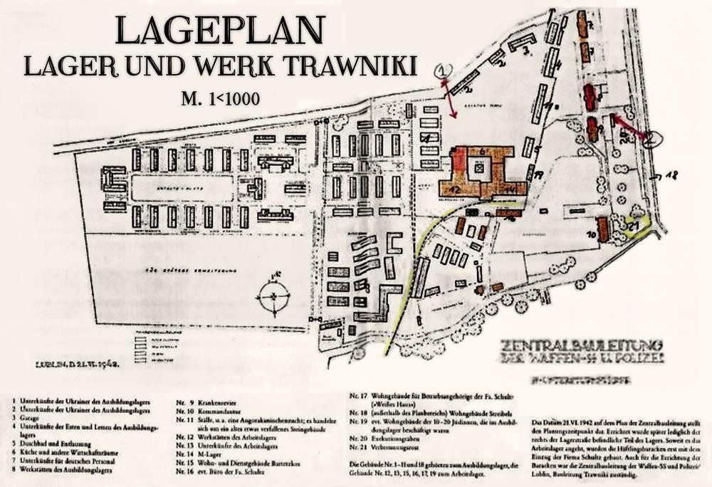 Plan obozu i zakładów w Trawnikach, 1942 („Lageplan Lager und Werk Trawniki").